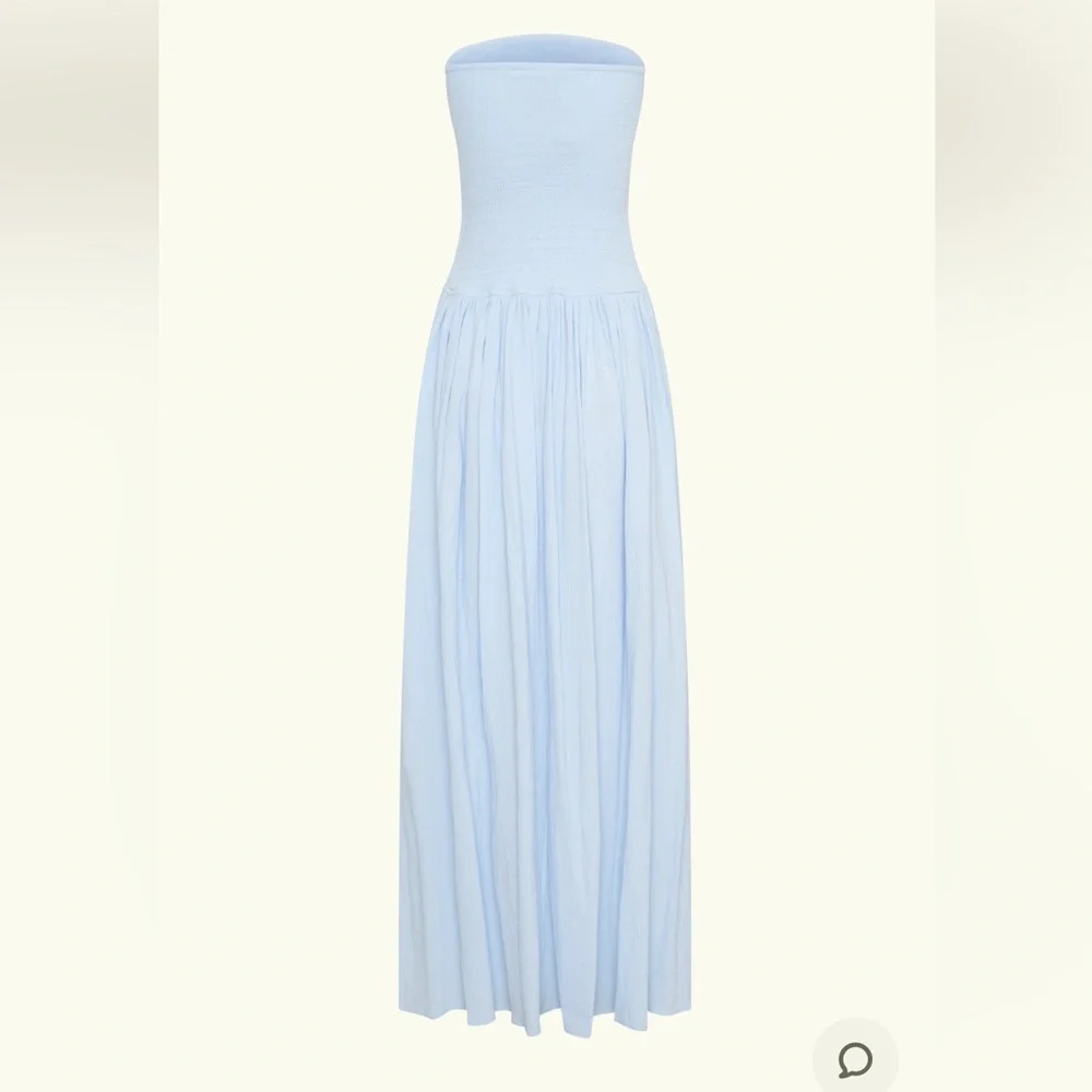 NWT Meshki ‘Maureen’ powder blue cotton shirring strapless maxi dress - Picture 6 of 16